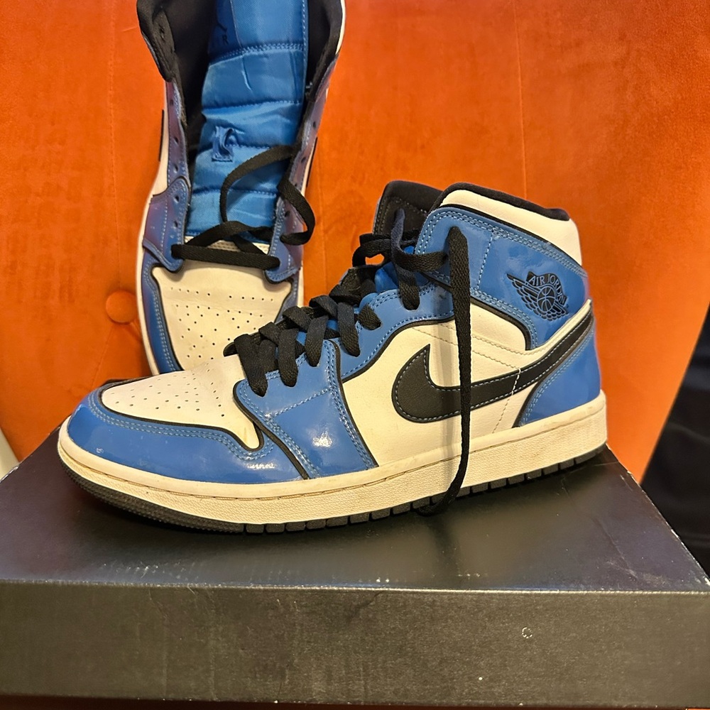 Blue and White High-Top Sneakers